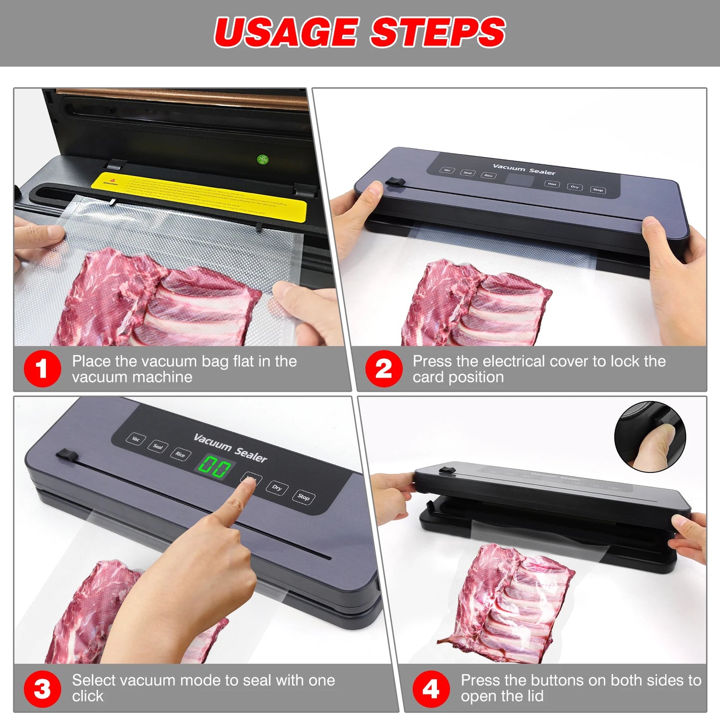 Vacuum Sealer Machine Electric Sealing Machine Automatic Food Dry Wet Vaccum Packing Saver with 10 Free Sealing Bags