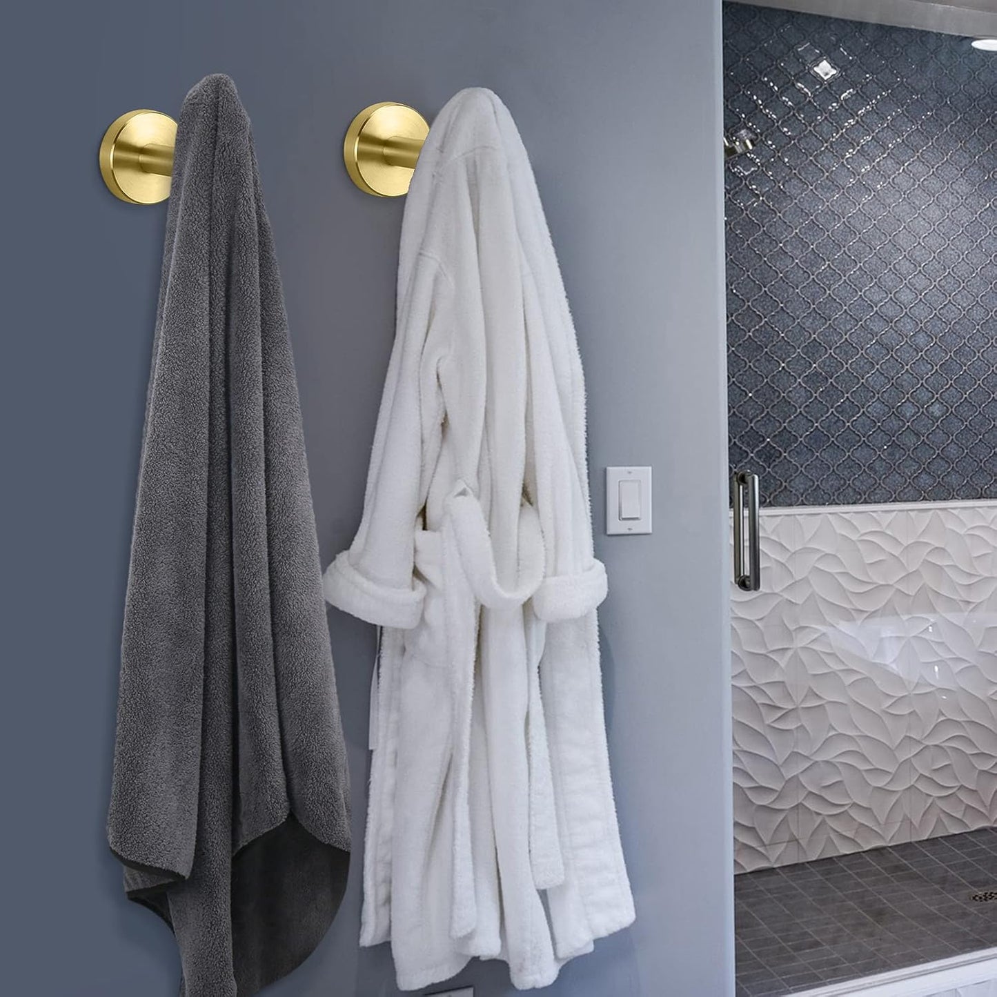 Bath Towel Hooks- SUS 304 Stainless Steel Robe Hook Holder, Heavy Duty Coat Hook for Bathroom Livingroom Hotel Kitchen Garage, Wall Mounted- 4 Pack (Brushed Gold)