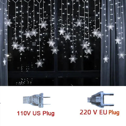Christmas Decorations 2024 Snowflake Window Curtain Garlands Led Icicle Fairy Lights Flashing 8 Modes Eu-Plug New Year 2024