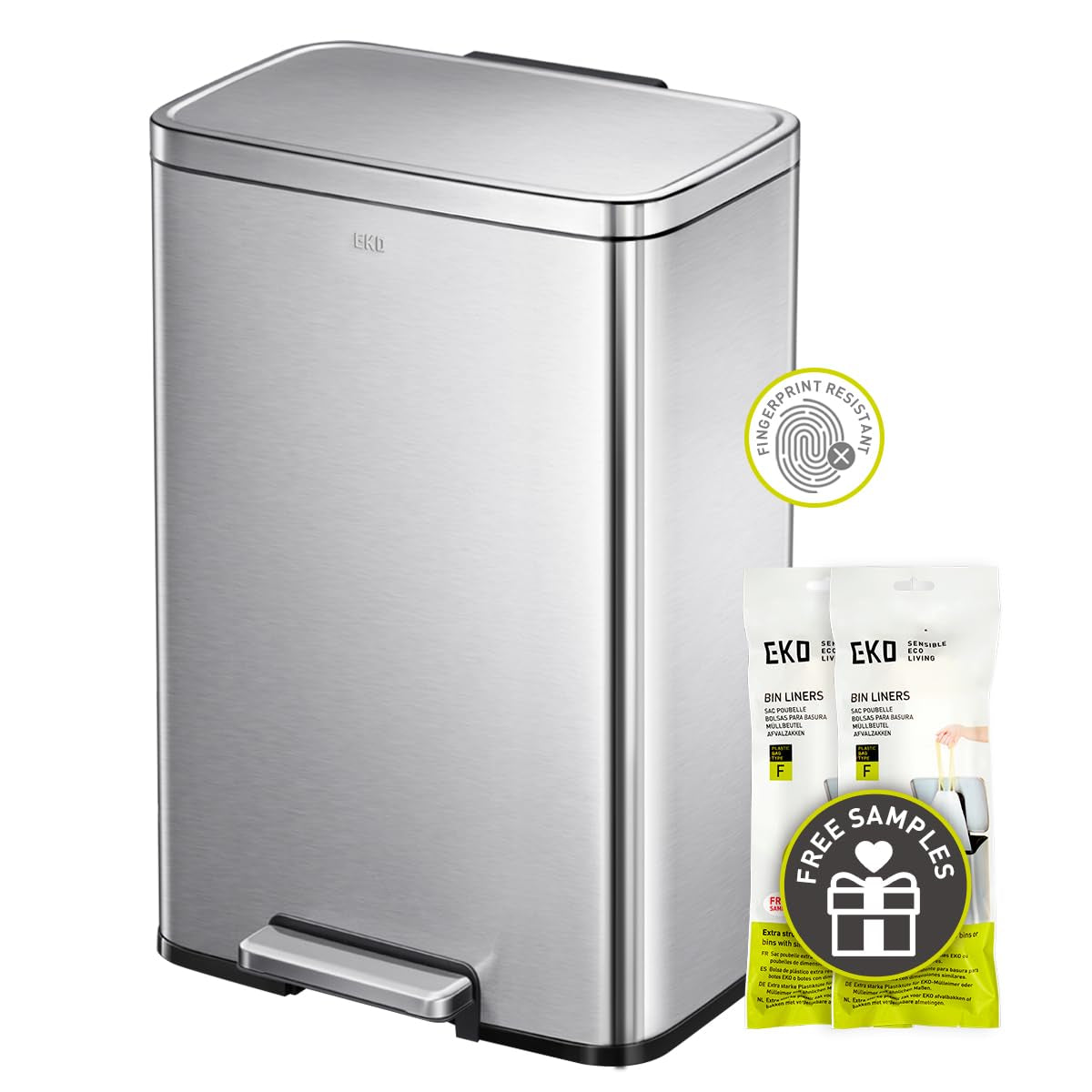 Madison Brushed Stainless 50 Liter/13.2 Gallon Step Trash Can with Inner Liner - Fingerprint Resistant Finish