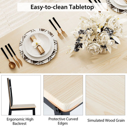 Industrial-Style Kitchen Table and 4 Chairs with Wood like Tabletop and Metal Frame