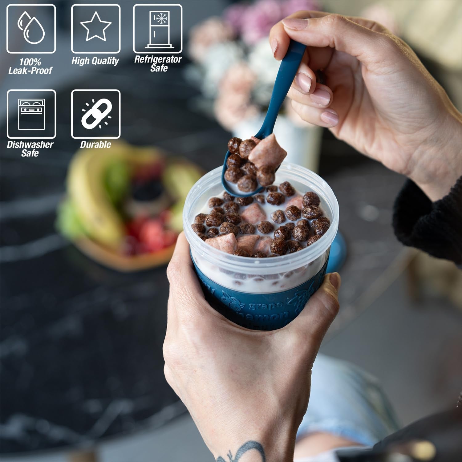 4 Pack on the Go Cereal Yogurt Cups with Lids and Spoon, Overnight Oats Container, Reusable Parfait Plastic Milk Pot Breakfast Crunch Granola Oatmeal Smoothie Snack Prep Jar