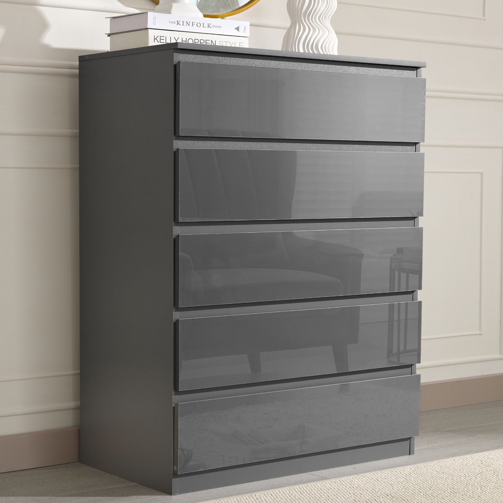 High Gloss Chest of Drawers Bedside Cabinet Tall Wide Storage Bedroom Furniture