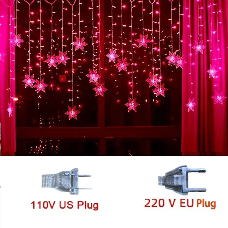 Christmas Decorations 2024 Snowflake Window Curtain Garlands Led Icicle Fairy Lights Flashing 8 Modes Eu-Plug New Year 2024