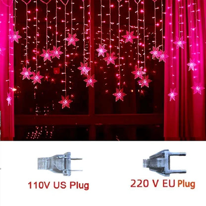 Christmas Decorations 2024 Snowflake Window Curtain Garlands Led Icicle Fairy Lights Flashing 8 Modes Eu-Plug New Year 2024
