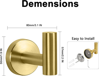 Bath Towel Hooks- SUS 304 Stainless Steel Robe Hook Holder, Heavy Duty Coat Hook for Bathroom Livingroom Hotel Kitchen Garage, Wall Mounted- 4 Pack (Brushed Gold)