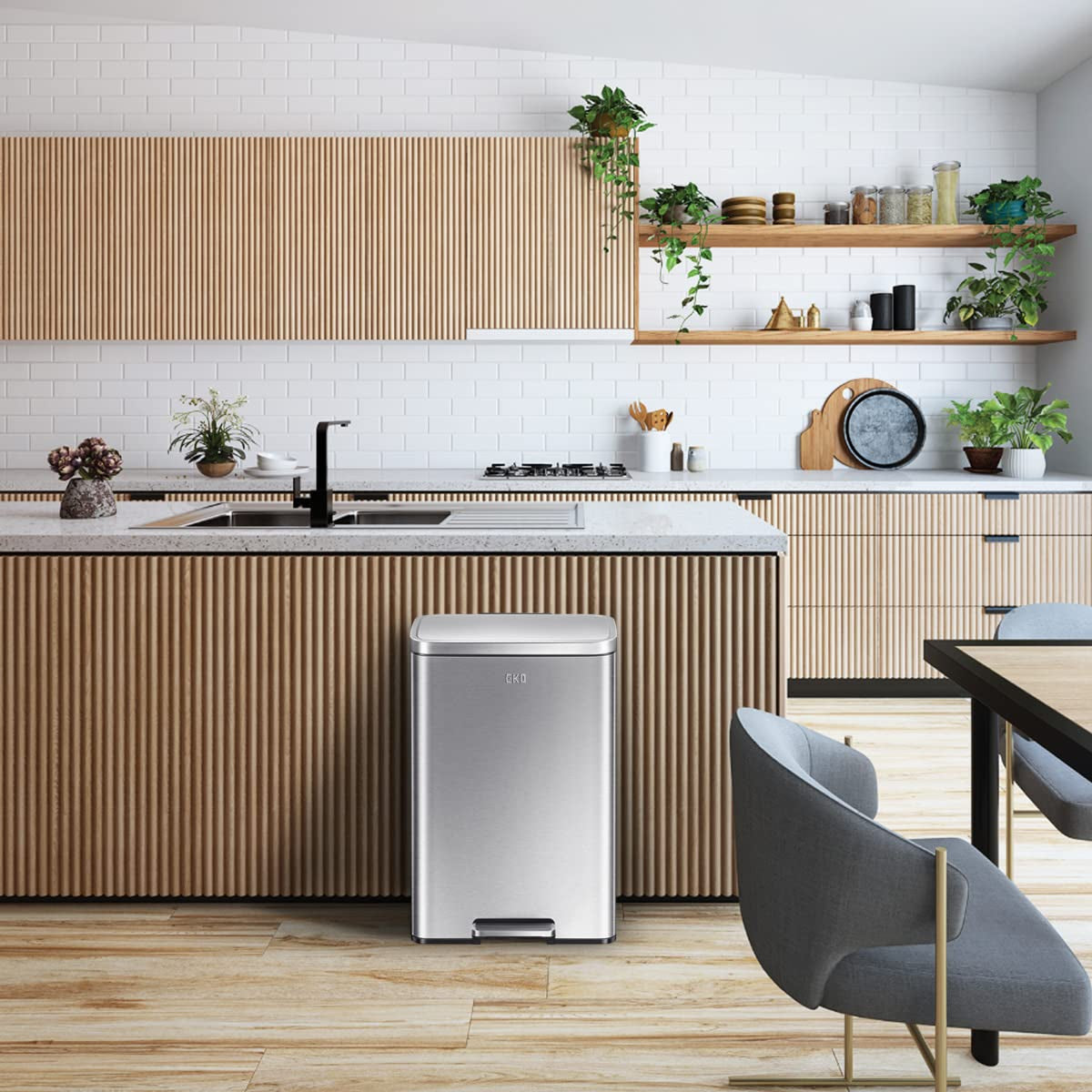 Madison Brushed Stainless 50 Liter/13.2 Gallon Step Trash Can with Inner Liner - Fingerprint Resistant Finish