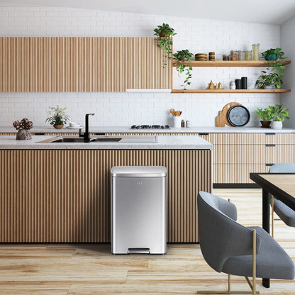 Madison Brushed Stainless 50 Liter/13.2 Gallon Step Trash Can with Inner Liner - Fingerprint Resistant Finish