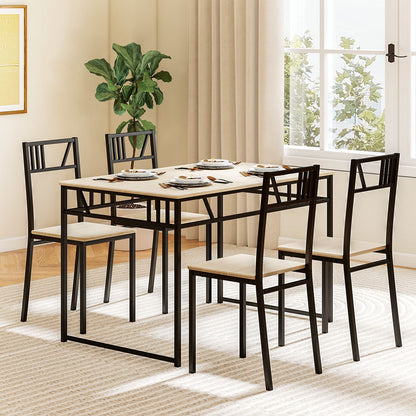 Industrial-Style Kitchen Table and 4 Chairs with Wood like Tabletop and Metal Frame