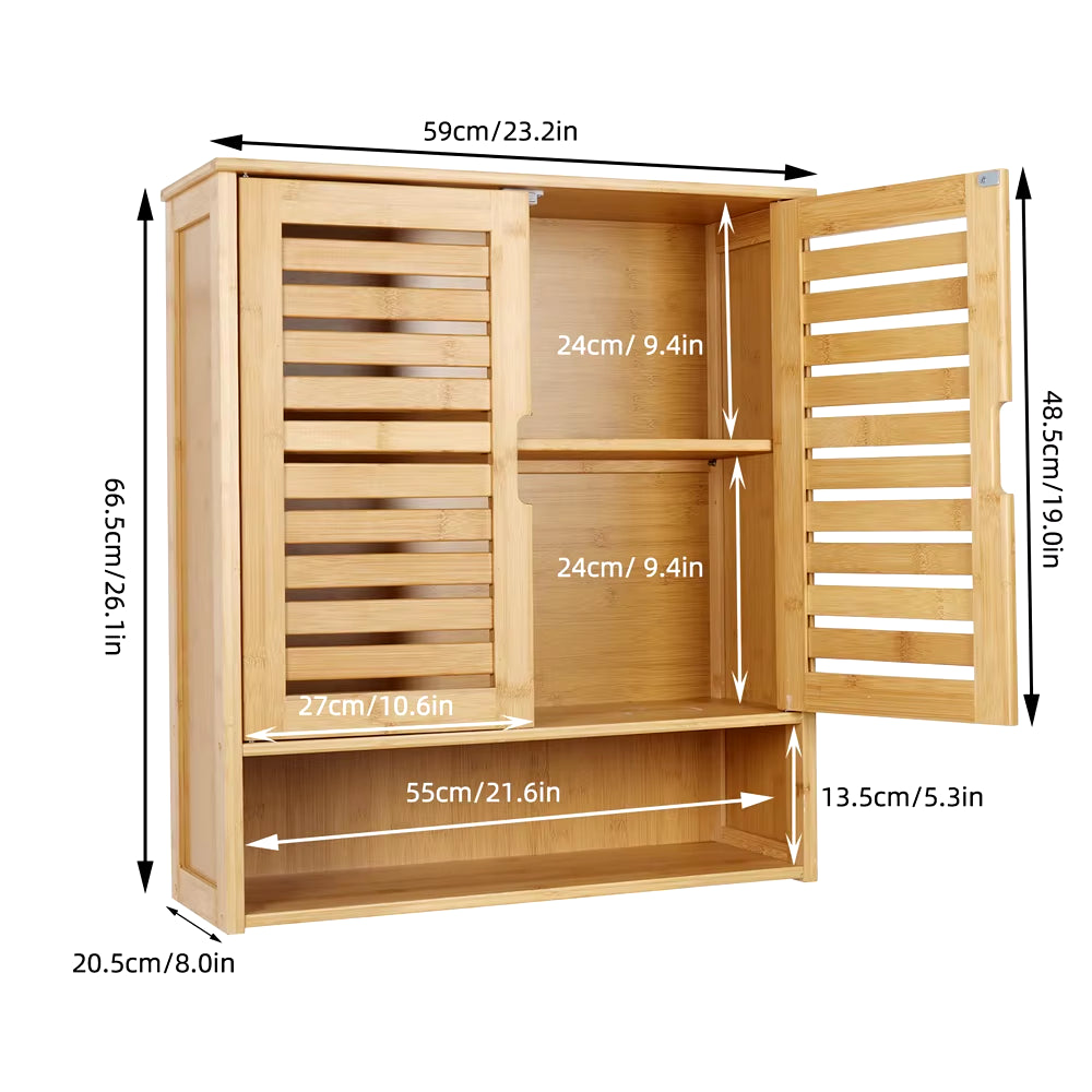 Natural Bamboo Bathroom Cabinet Wall Mounted Kitchen Cabinet Cupboard Storage Organizer 3 Tier Shelf