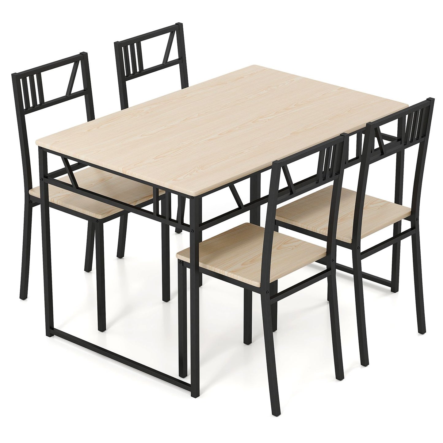 Industrial-Style Kitchen Table and 4 Chairs with Wood like Tabletop and Metal Frame
