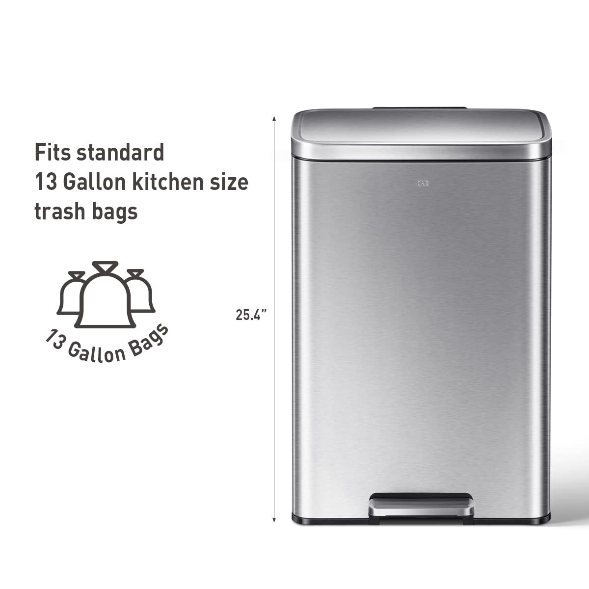 Madison Brushed Stainless 50 Liter/13.2 Gallon Step Trash Can with Inner Liner - Fingerprint Resistant Finish