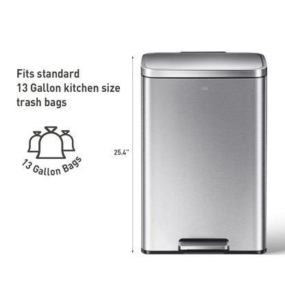 Madison Brushed Stainless 50 Liter/13.2 Gallon Step Trash Can with Inner Liner - Fingerprint Resistant Finish