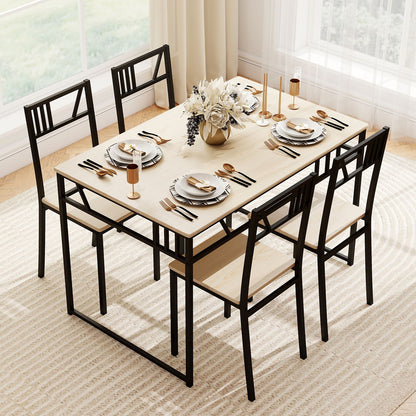 Industrial-Style Kitchen Table and 4 Chairs with Wood like Tabletop and Metal Frame