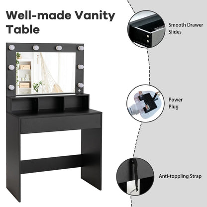 Vanity Set with LED Lighted Mirror Modern Dressing Makeup Vanity Table with Large Drawer