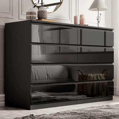 High Gloss Chest of Drawers Bedside Cabinet Tall Wide Storage Bedroom Furniture