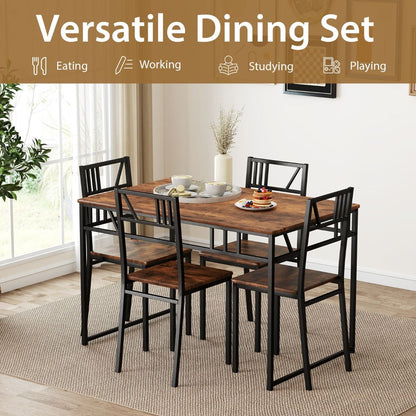 Industrial-Style Kitchen Table and 4 Chairs with Wood like Tabletop and Metal Frame