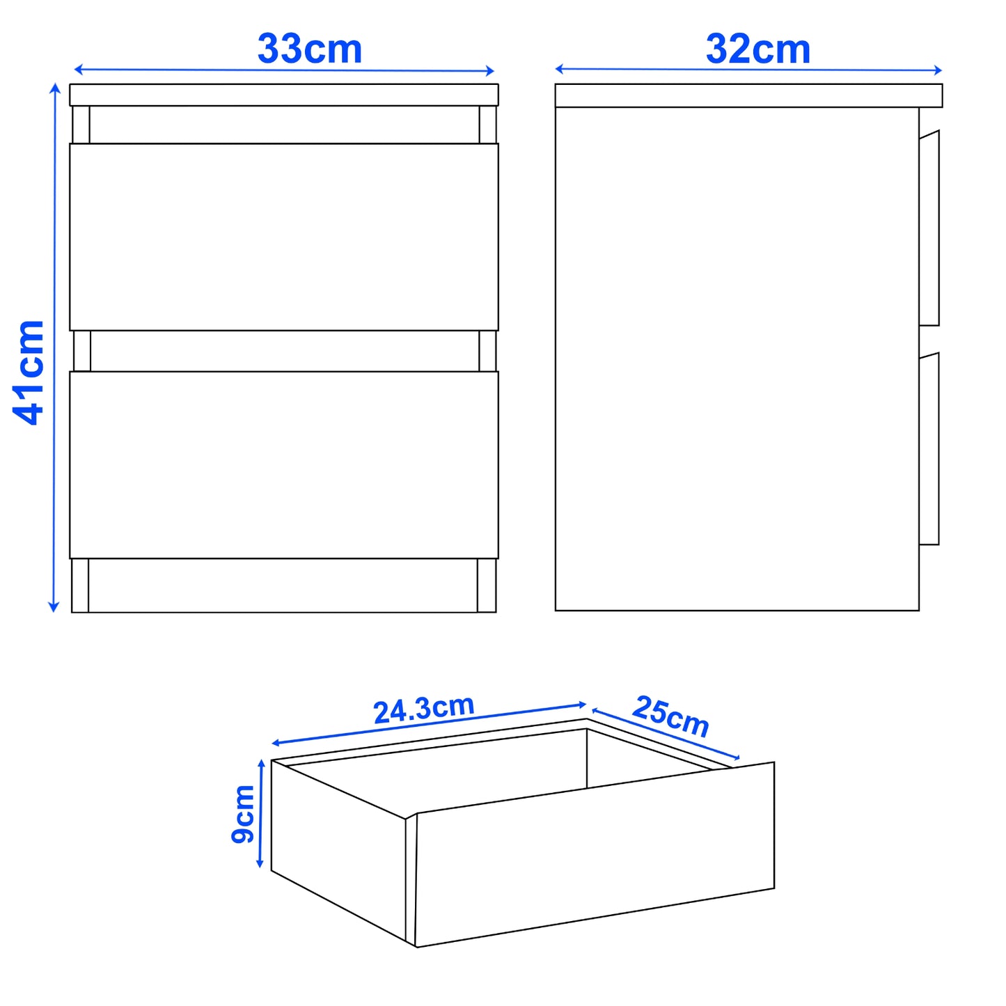 High Gloss Chest of Drawers Bedside Cabinet Tall Wide Storage Bedroom Furniture