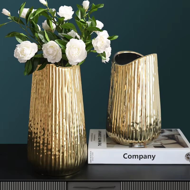 Golden Ceramic Vase Home Decor Flower Arrangement Vase Living Room Decor Modern Wedding Decoration Ceramic Vases Gifts