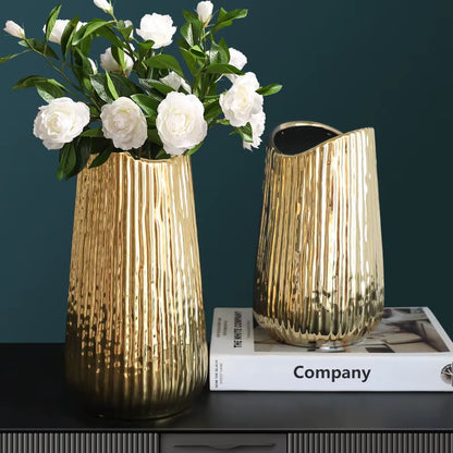 Golden Ceramic Vase Home Decor Flower Arrangement Vase Living Room Decor Modern Wedding Decoration Ceramic Vases Gifts