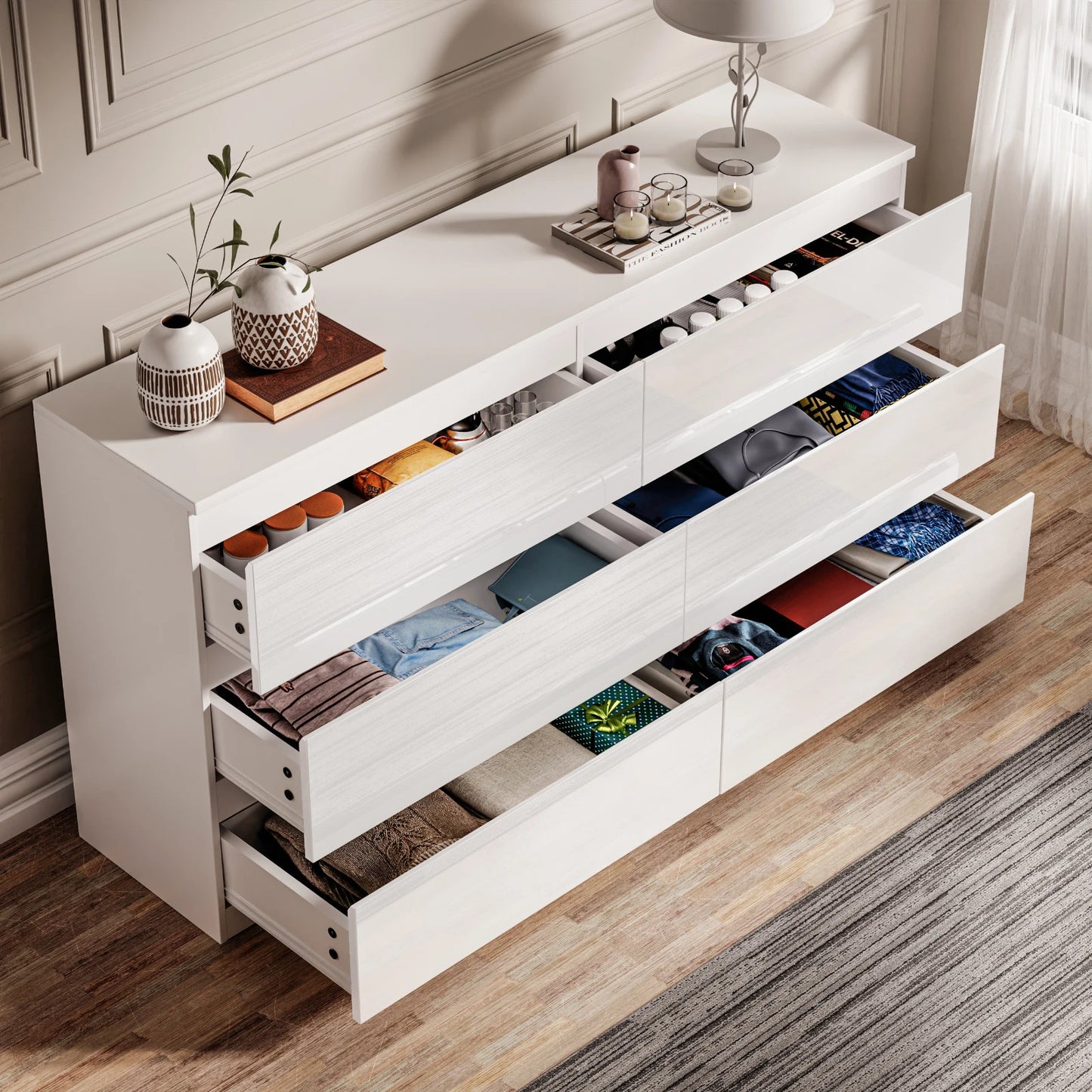 High Gloss Chest of Drawers Bedside Cabinet Tall Wide Storage Bedroom Furniture