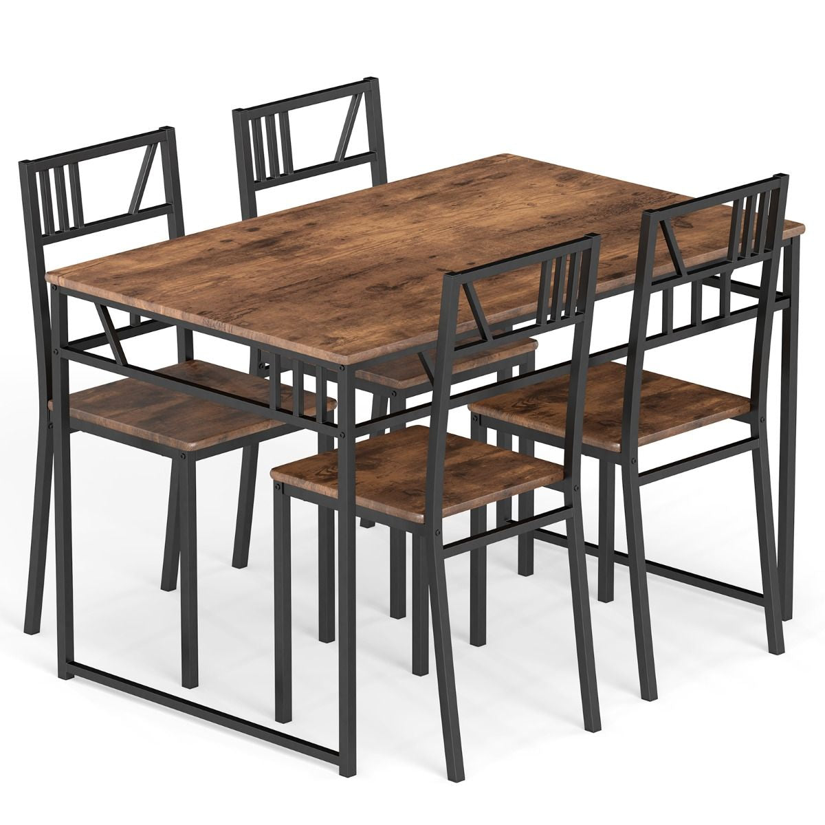 Industrial-Style Kitchen Table and 4 Chairs with Wood like Tabletop and Metal Frame