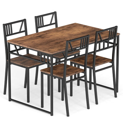 Industrial-Style Kitchen Table and 4 Chairs with Wood like Tabletop and Metal Frame