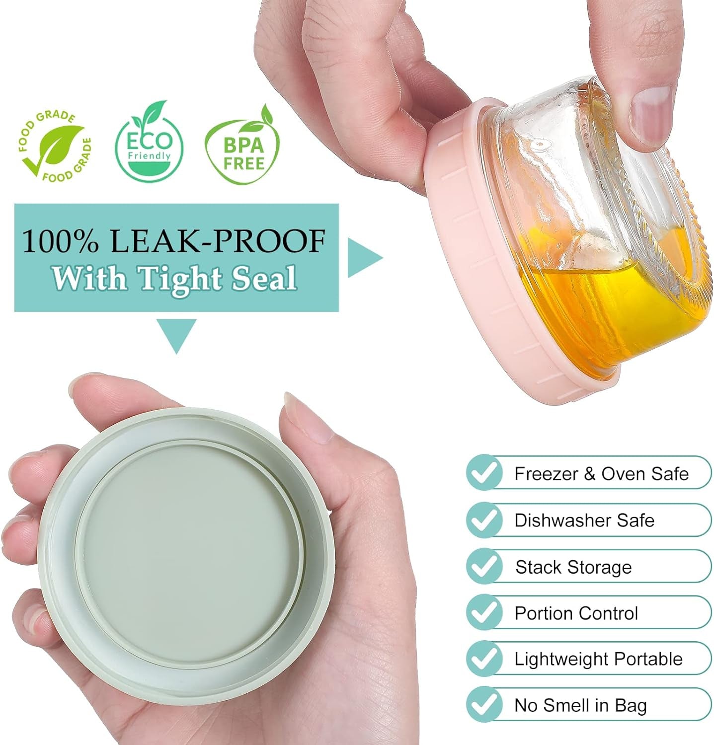 [6 Pack] Salad Dressing Container to Go, 2.7 Oz Glass Small Condiment with Lids, Dipping Sauce Cups Set, Leakproof Reusable for Lunch Box Work Trip.