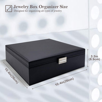 Jewellery Box Organiser, Large Jewellery Boxes with 2 Tiers, Gift Jewellery Storage Cases with Removable Divider for Earrings, Bracelets, Rings, Necklaces -Black