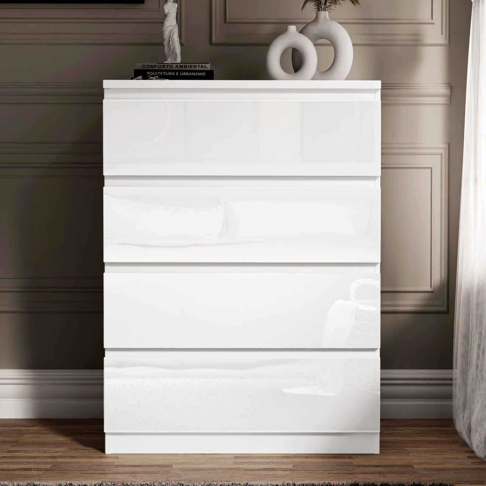 High Gloss Chest of Drawers Bedside Cabinet Tall Wide Storage Bedroom Furniture