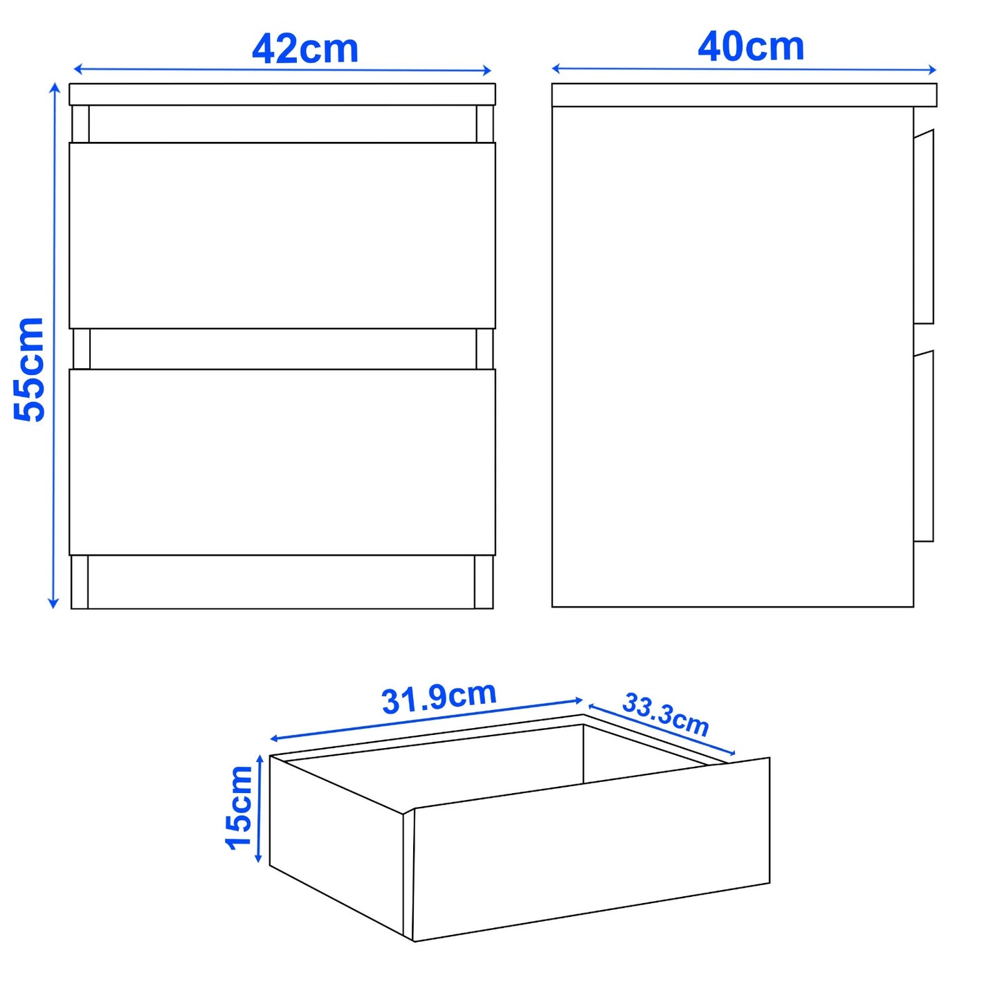 High Gloss Chest of Drawers Bedside Cabinet Tall Wide Storage Bedroom Furniture