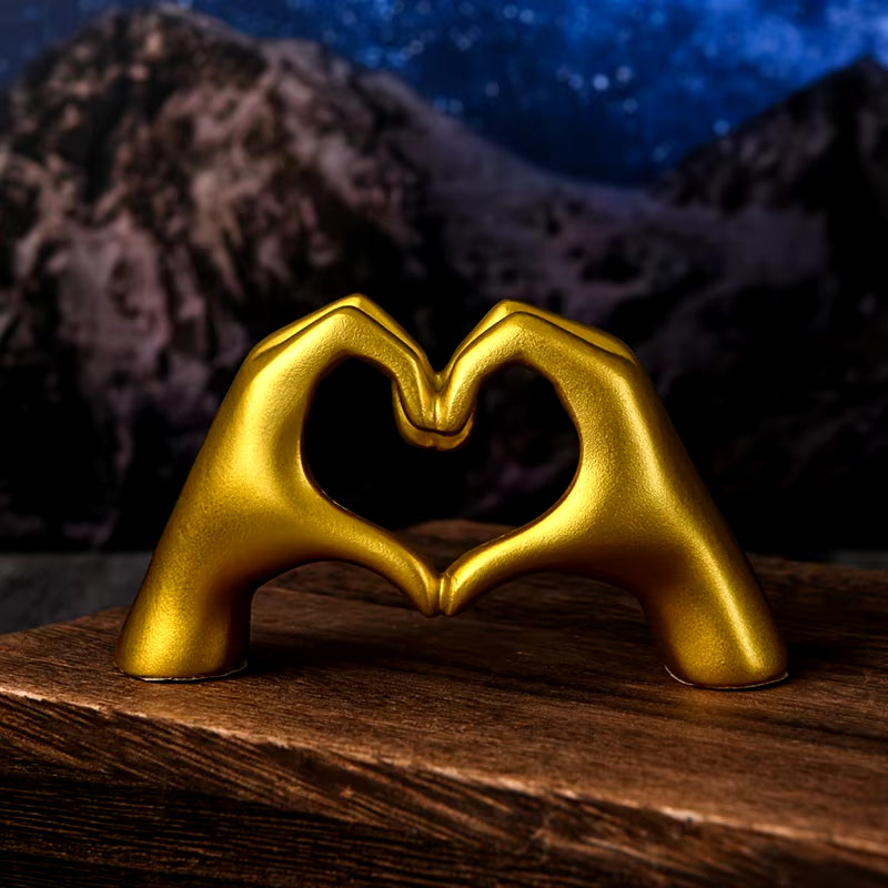 Gold Decoration, Heart Hand Statue Living Room Bedroom Decoration, Love Finger Modern Hand Gesture Sculpture Home Shelf Desktop