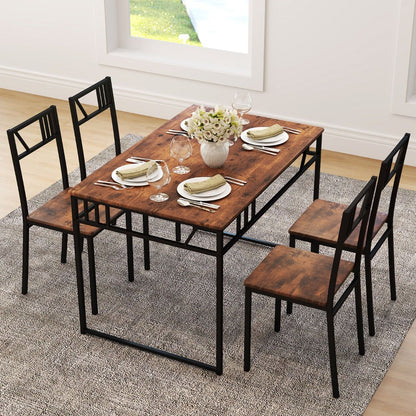 Industrial-Style Kitchen Table and 4 Chairs with Wood like Tabletop and Metal Frame