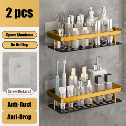 Bathroom Shelf Makeup Storage Organizer Aluminum Alloy Shampoo Rack Shower Shelf Bathroom Accessories No Drill Wall Shelf