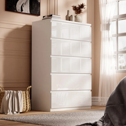High Gloss Chest of Drawers Bedside Cabinet Tall Wide Storage Bedroom Furniture