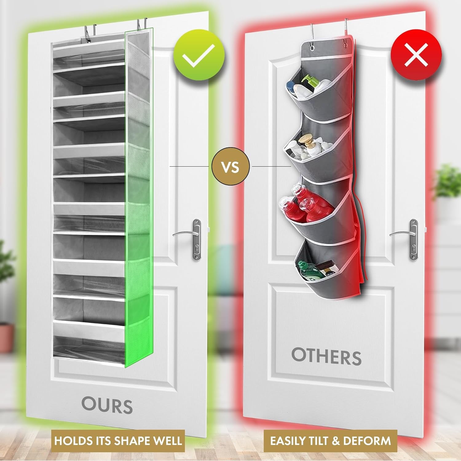 1 PC Heavy Duty over the Door Organizer 55X14X6.7, 6 Large Front & 12 Side Pockets, Hanging Storage Closet Door Organizer for Bedroom, Bathroom and Baby Nursery Storage (Ivory)