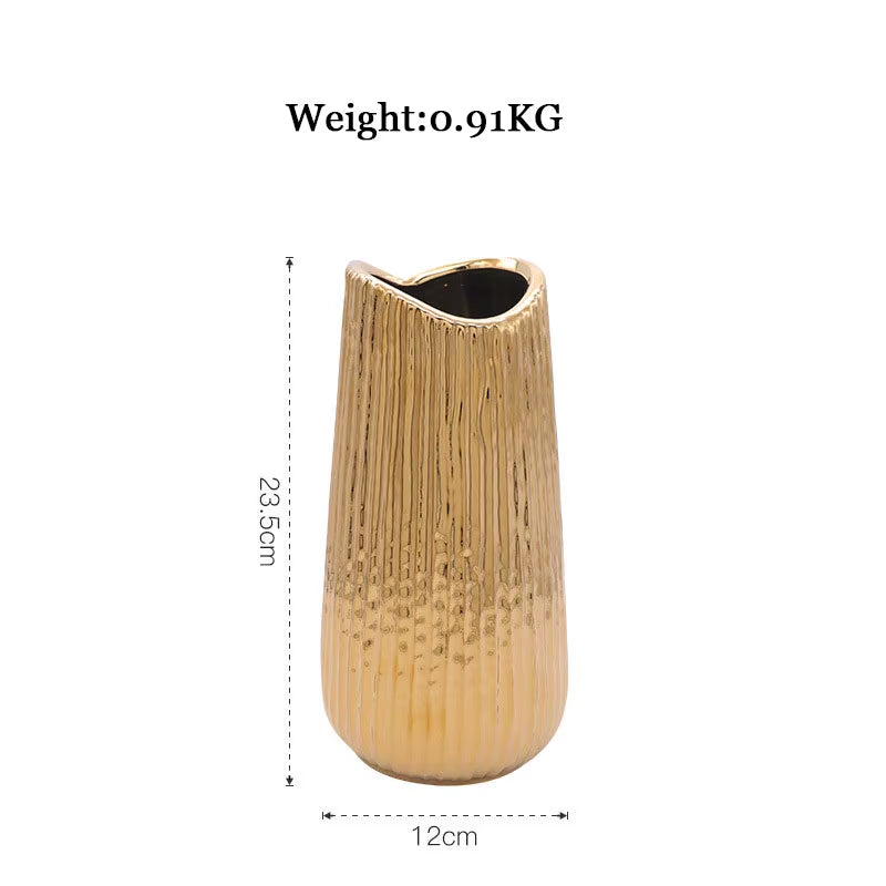 Golden Ceramic Vase Home Decor Flower Arrangement Vase Living Room Decor Modern Wedding Decoration Ceramic Vases Gifts