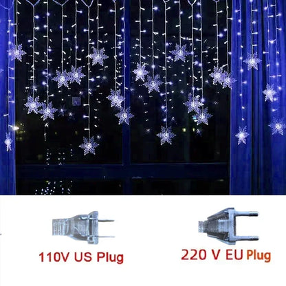 Christmas Decorations 2024 Snowflake Window Curtain Garlands Led Icicle Fairy Lights Flashing 8 Modes Eu-Plug New Year 2024