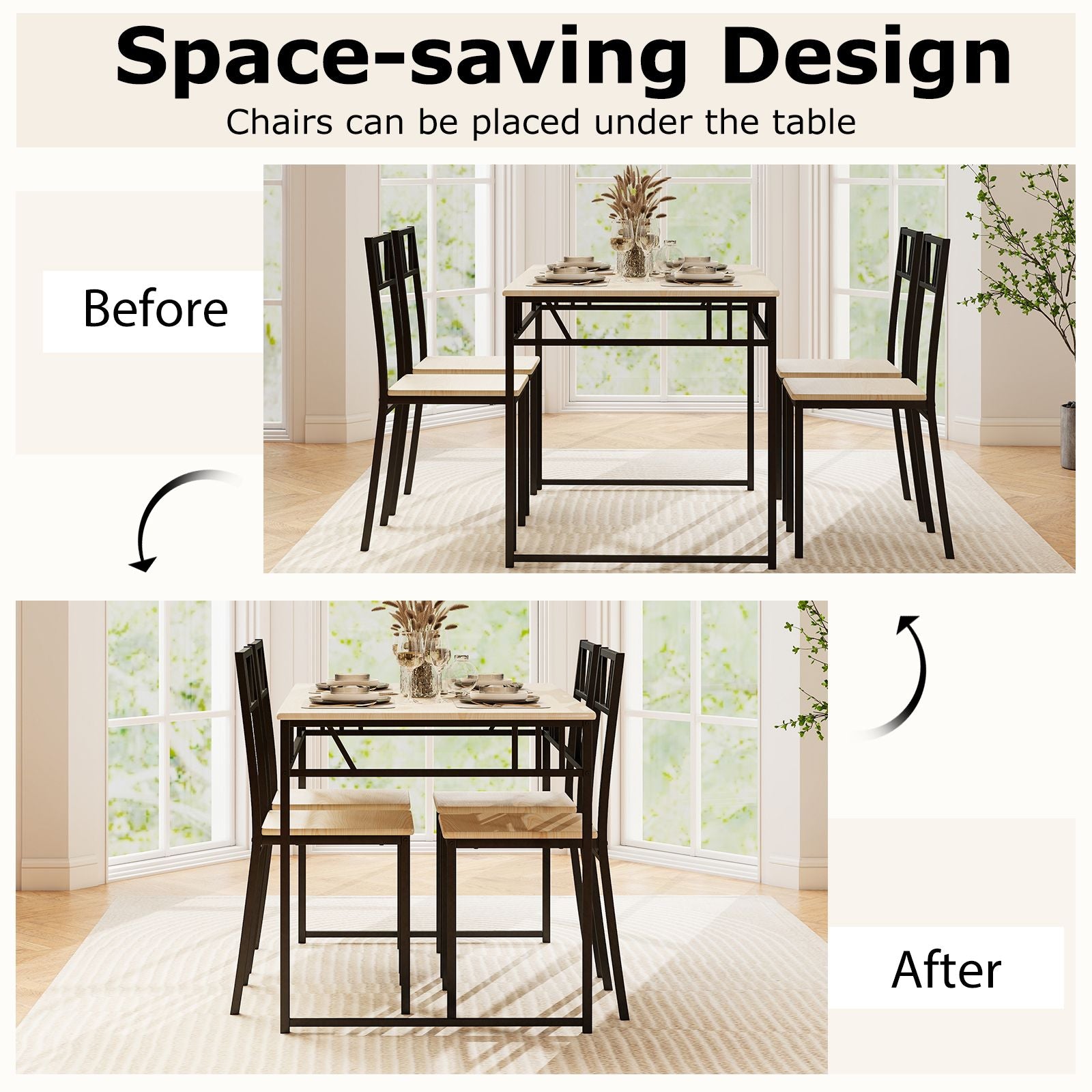 Industrial-Style Kitchen Table and 4 Chairs with Wood like Tabletop and Metal Frame