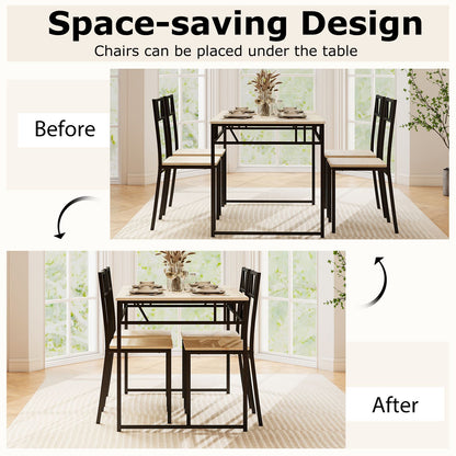 Industrial-Style Kitchen Table and 4 Chairs with Wood like Tabletop and Metal Frame