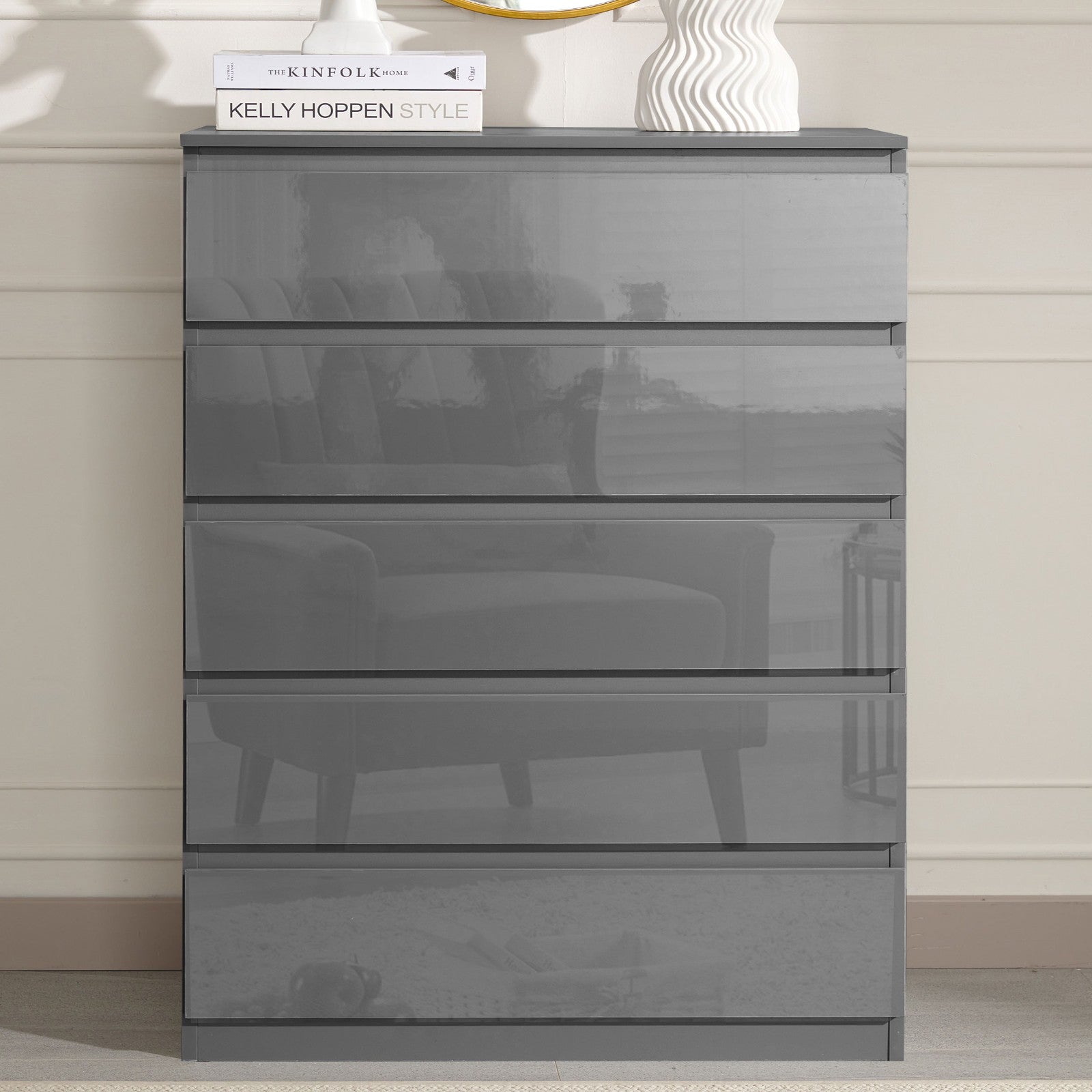 High Gloss Chest of Drawers Bedside Cabinet Tall Wide Storage Bedroom Furniture
