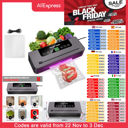 Vacuum Sealer Machine Electric Sealing Machine Automatic Food Dry Wet Vaccum Packing Saver with 10 Free Sealing Bags