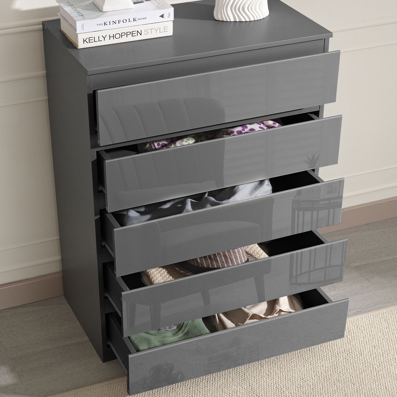 High Gloss Chest of Drawers Bedside Cabinet Tall Wide Storage Bedroom Furniture