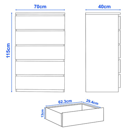 High Gloss Chest of Drawers Bedside Cabinet Tall Wide Storage Bedroom Furniture
