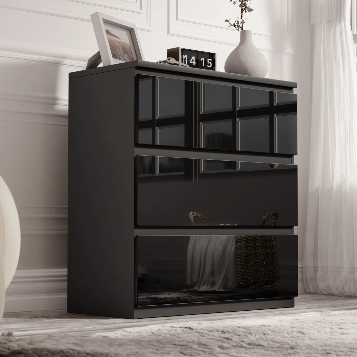 High Gloss Chest of Drawers Bedside Cabinet Tall Wide Storage Bedroom Furniture