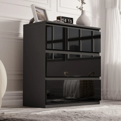 High Gloss Chest of Drawers Bedside Cabinet Tall Wide Storage Bedroom Furniture