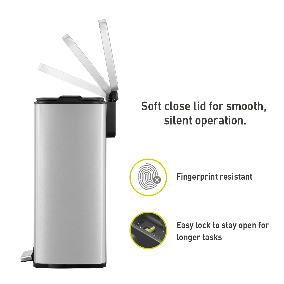 Madison Brushed Stainless 50 Liter/13.2 Gallon Step Trash Can with Inner Liner - Fingerprint Resistant Finish