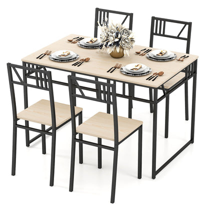 Industrial-Style Kitchen Table and 4 Chairs with Wood like Tabletop and Metal Frame
